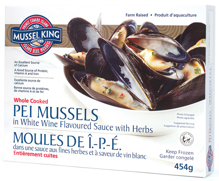 Mussel King Packaging pei mussels white wine herb sauce