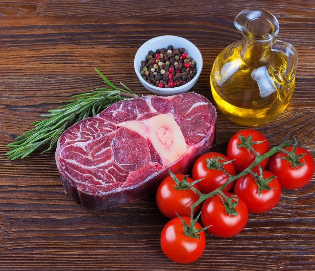 meat oil spices and tomatoes